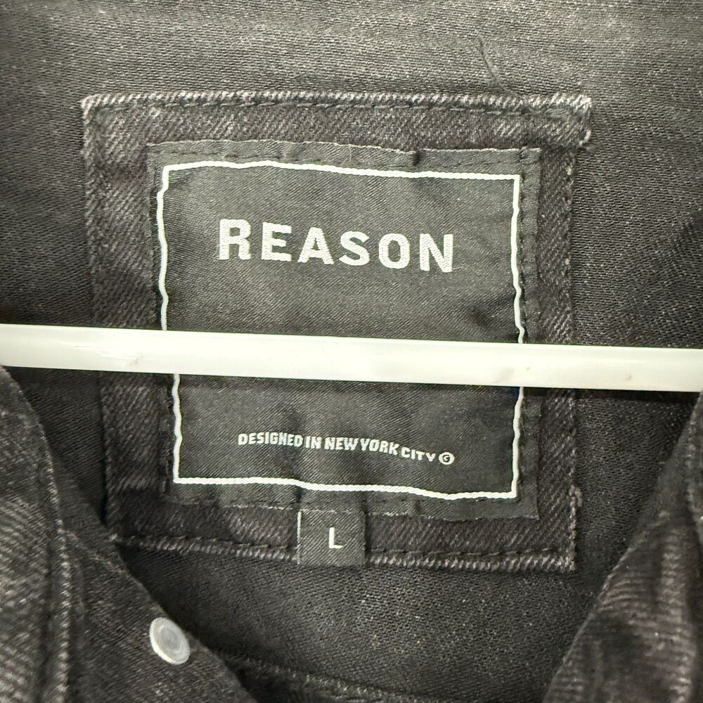 Reason Denim Jacket Graffiti Biker Emo Grunge Streetwear Art to Wear Men Size L - Picture 6 of 11